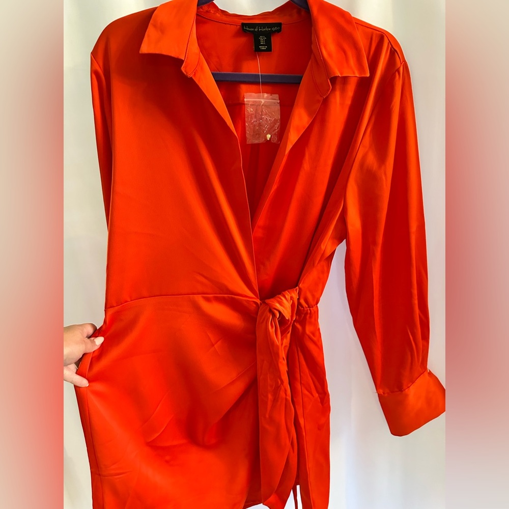 House of Harlow 1960 Vibrant ORANGE wrap dress size Large NWT - Picture 5 of 9